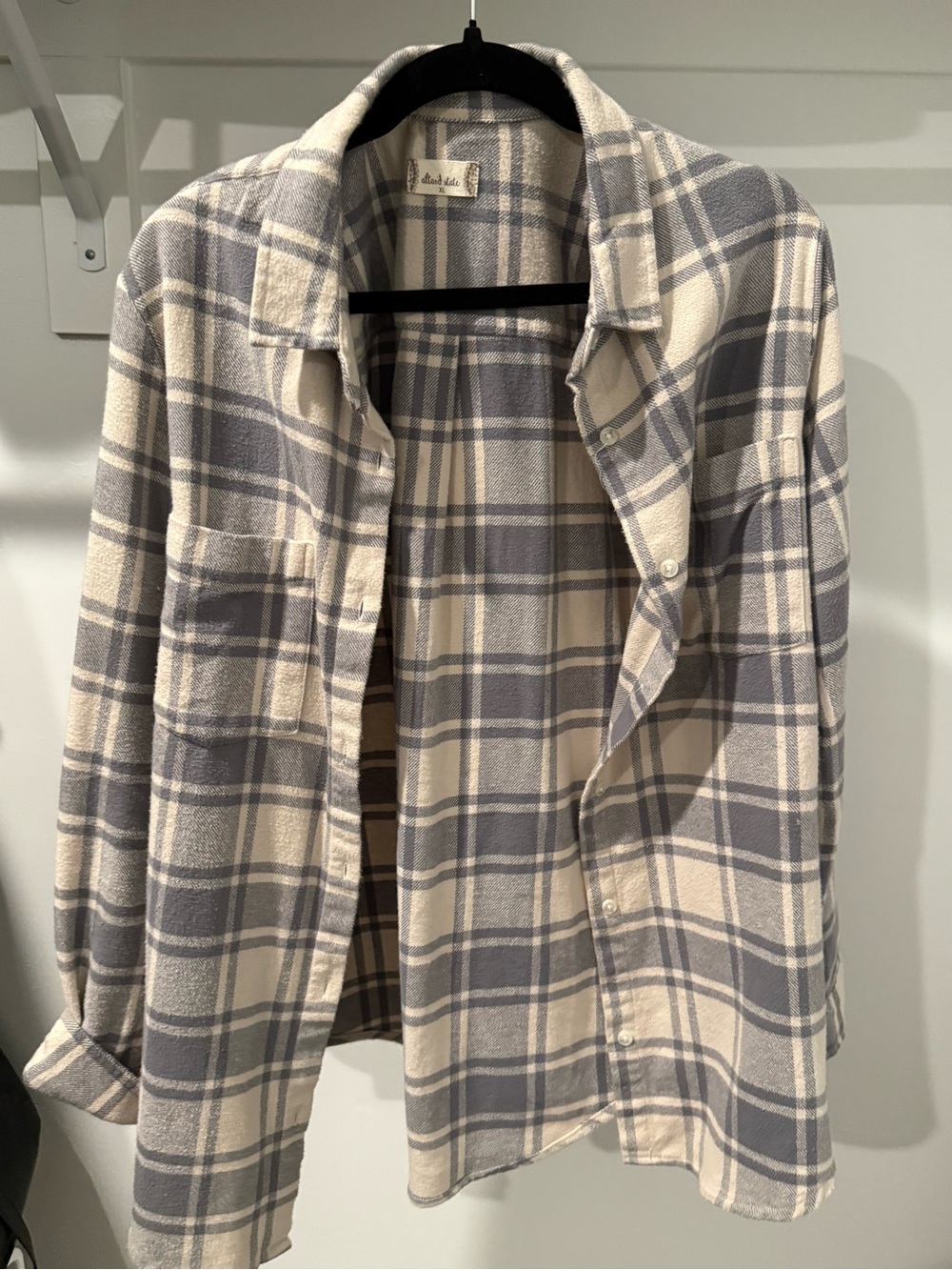 Altar'd State Cream and Gray Plaid Teddy Shacket